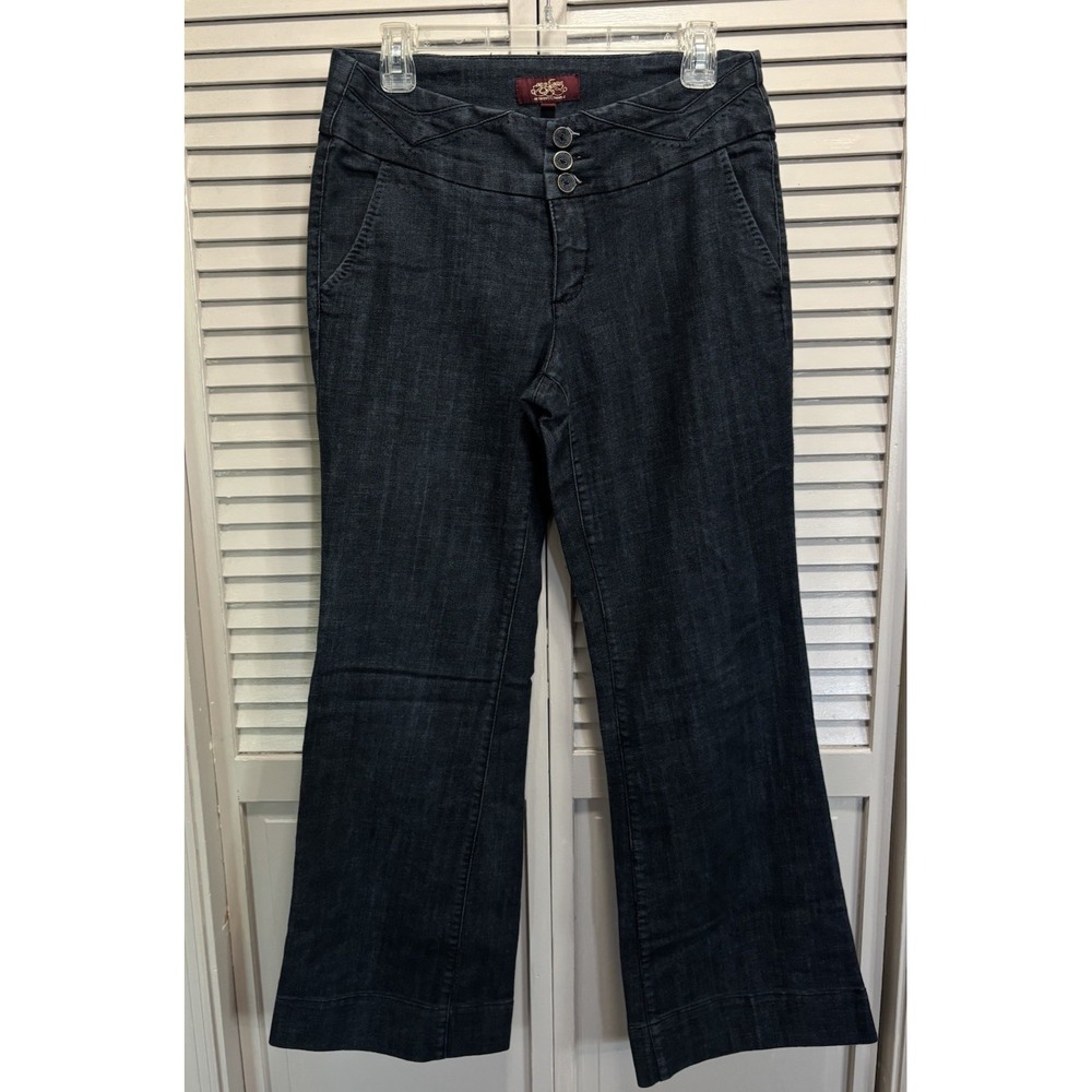 One One Dark Denim Jeans Size 8 Trouser Hem Mid Rise Wide Leg Zip/Button